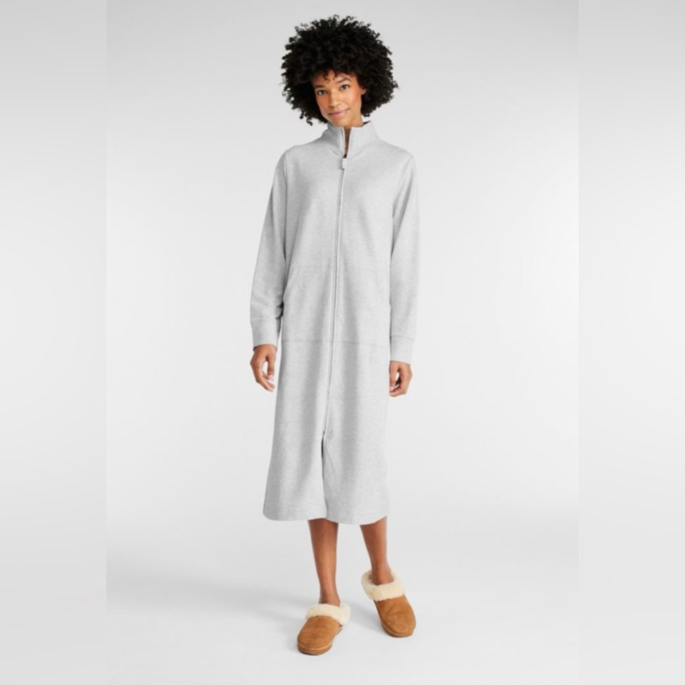 Oscar de la Renta plush fleece zip-front lounger robe light blue/gray size S/M